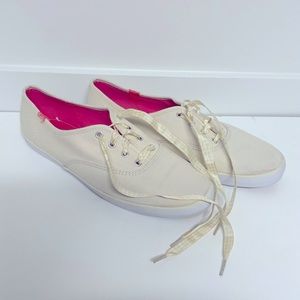 Keds cream and pink canvas sneakers with ribbon laces